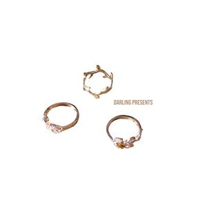 Crystal Midi 3 Piece Ring Set Women Color Gold Size OS
